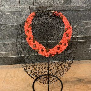 Coral Braided Beaded Necklace